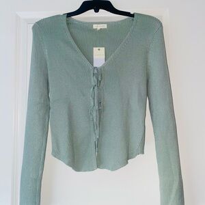 Ultra Flirt Aqua Gray Tie-front Cardigan